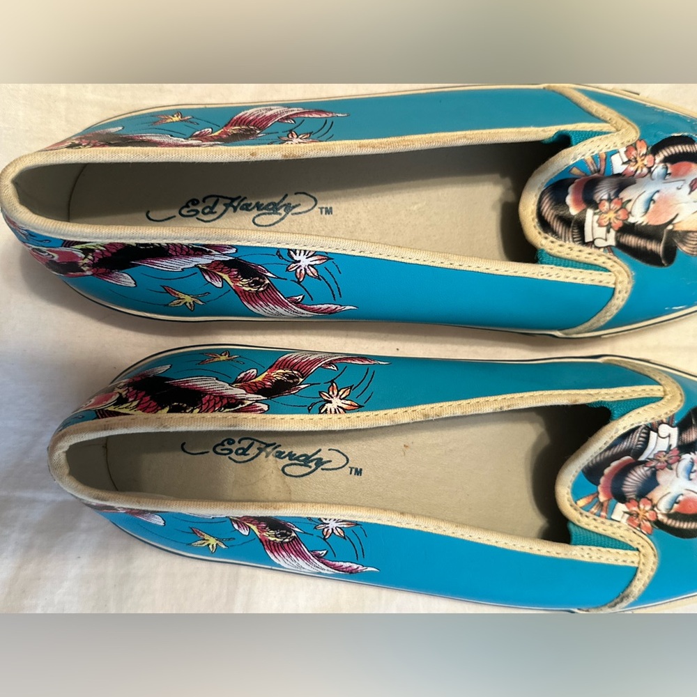 Ed Hardy Graphic Slip On Canvas Ballet Flats - Picture 6 of 9